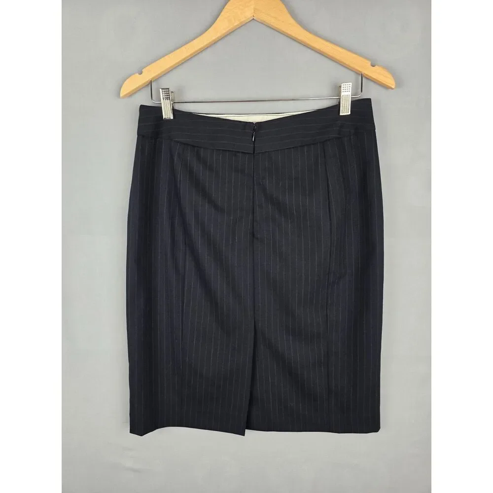 Vintage Pinstripe Anne Klein Wool Blend Pencil Skirt 8 Old Mney Preppy